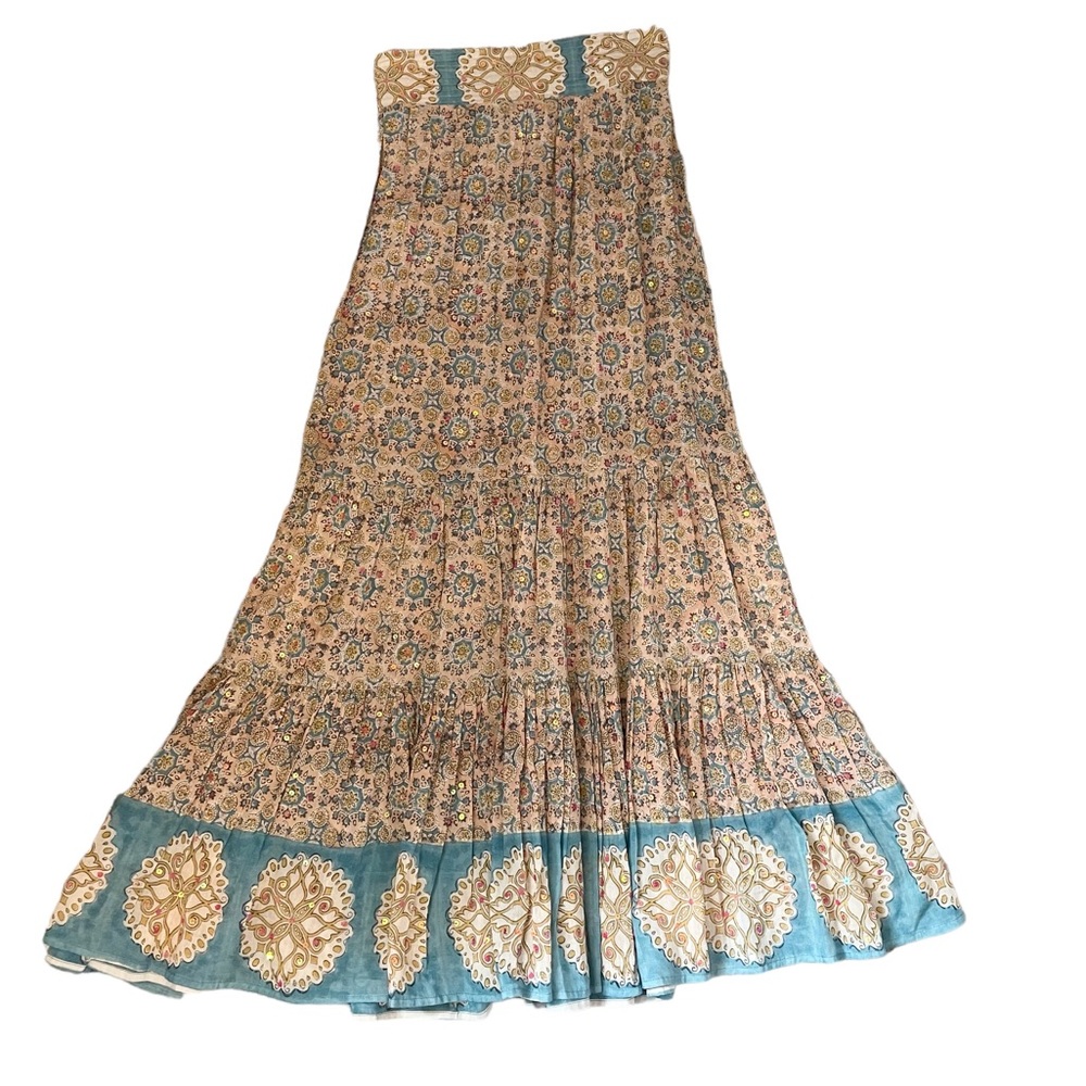 Floral Maxi Skirt in Blue and Cream